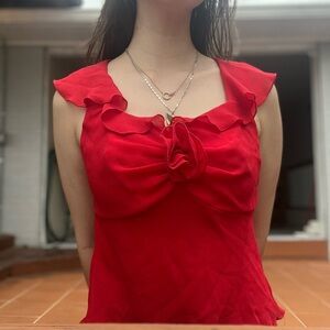 Sangria Petite 6P y2k 90s girly Red Ruffle Top with Rose ruffle